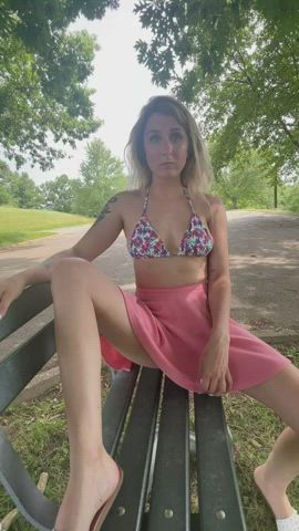 Blondie Exhibitionist Flashing Masturbating Outdoor Public Porn GIF