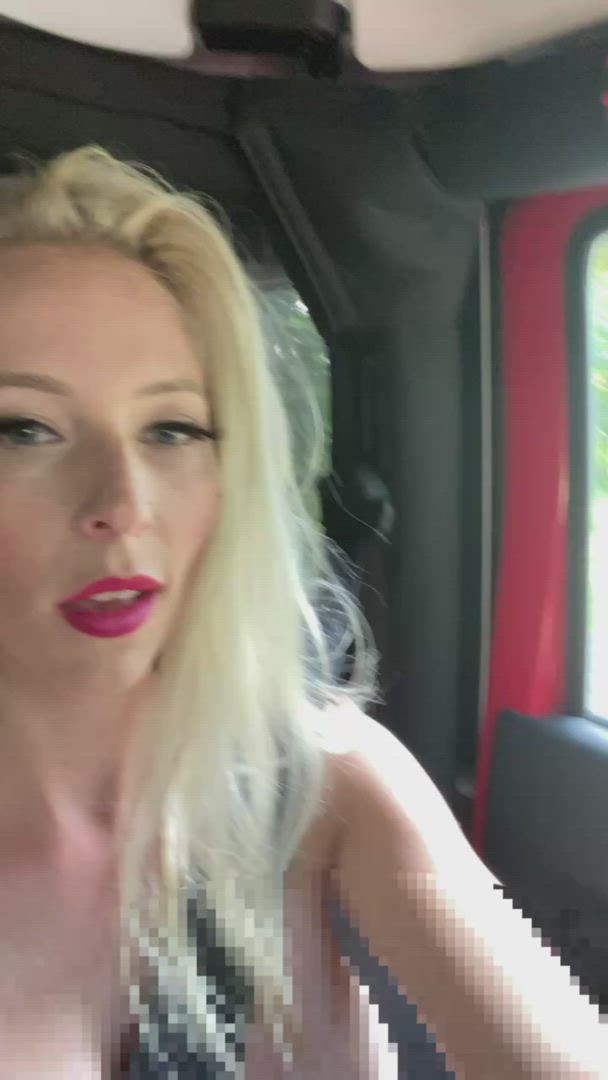 Amateur Car Cuckold Exhibitionist Exposed Hotwife massive titties Public Porn GIF